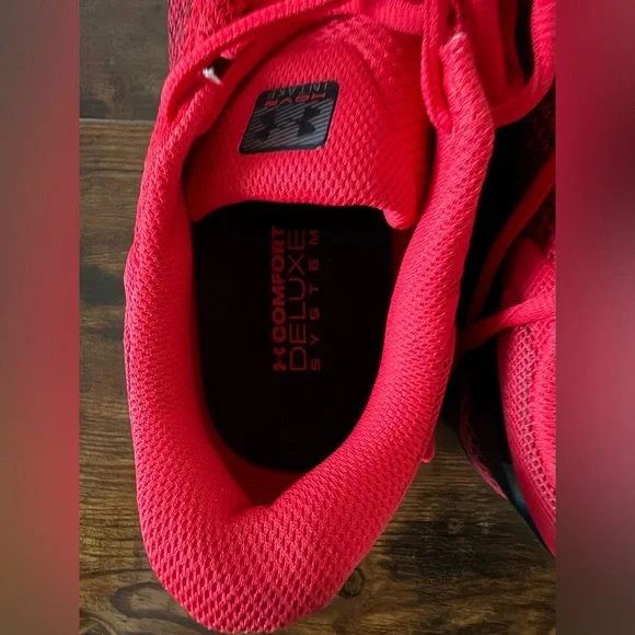 Under Armour Men’s Red and Black Athletic Shoes Size-10.5